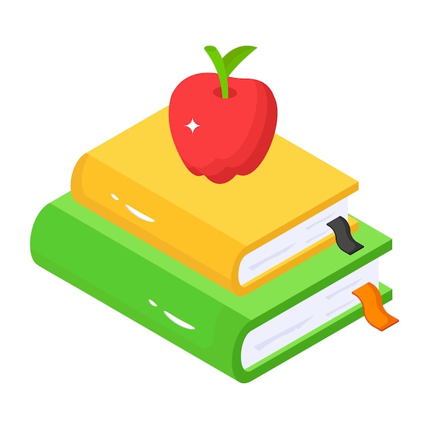 Concepto de manzana y libros de icono isométrico de educación saludable