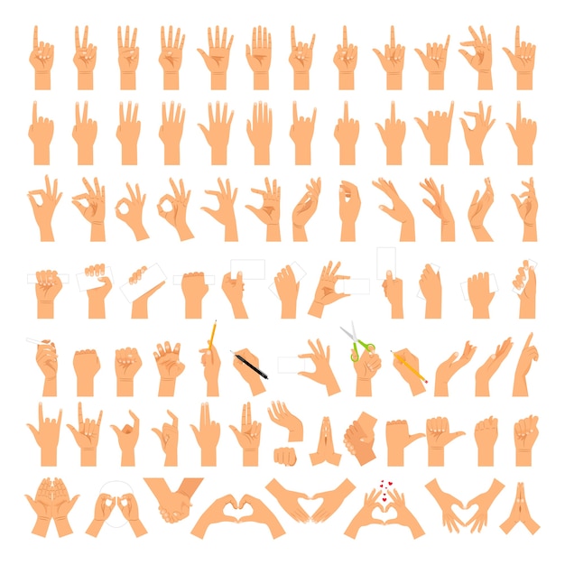 Vector conjunto de expresiones de manos y brazos de mujer
