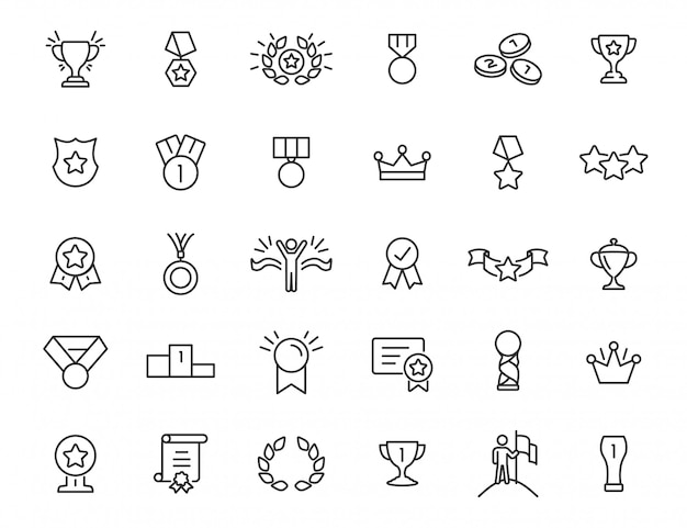 Vector conjunto de iconos de trofeos lineales. premio iconos en diseño simple. ilustración vectorial