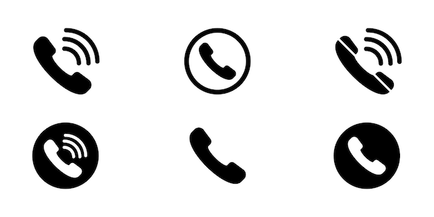Vector conjunto de iconos de vector de auricular de teléfono. símbolo de llamada. señal de teléfono. teléfono de silueta negra.