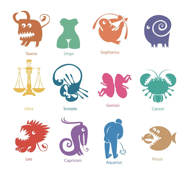 Vector conjunto de signos del zodiaco divertidos