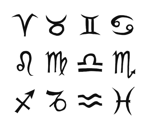 Vector conjunto de siluetas de garabatos del zodiaco elementos del horóscopo mensual