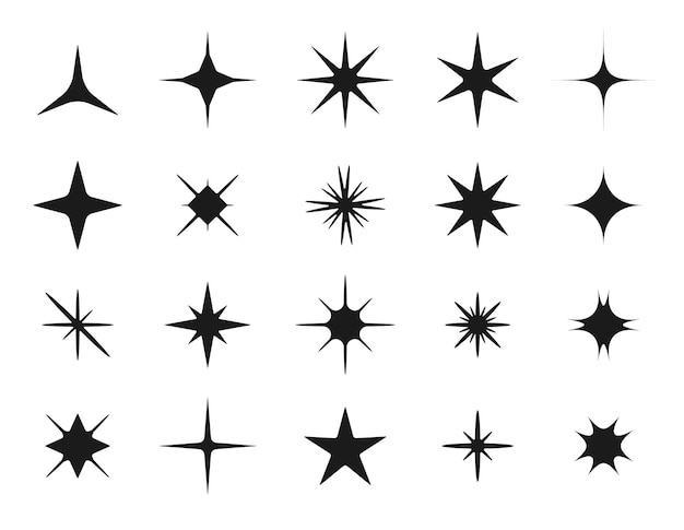 Vector conjunto de siluetas de estrellas. iconos de brillo. ilustración vectorial.