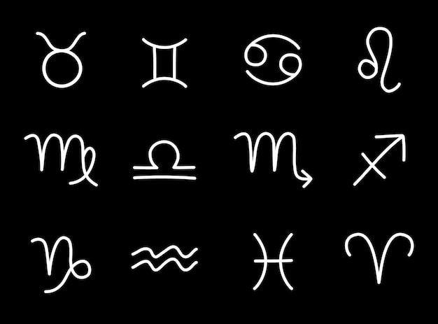 Vector conjunto vectorial de signo del zodiaco astrológico dibujado a mano