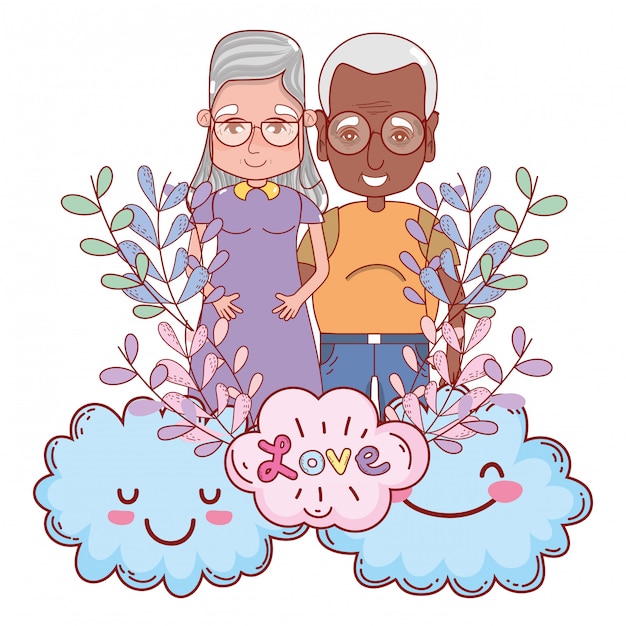 Vector abuelos lindos pareja de dibujos animados