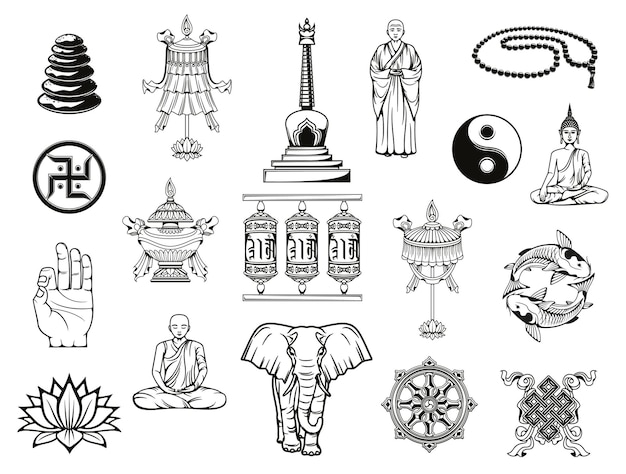Vector budismo religión símbolo buda ying yang lotus