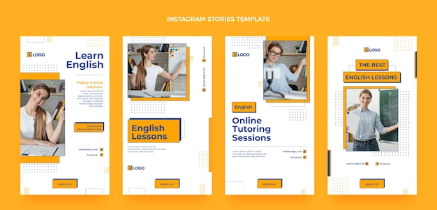 Vector diseño plano lecciones de inglés historias de instagram