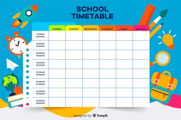 Vector diseño plano de plantilla de calendario escolar colorido