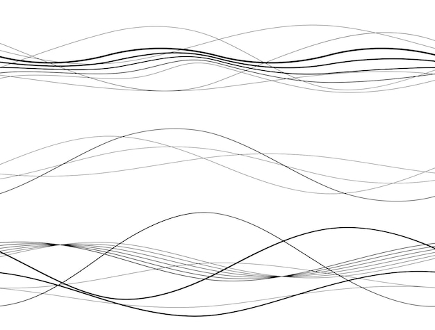 Vector elementos de diseño ola de muchas líneas grises rayas onduladas abstractas sobre fondo blanco aisladas arte de línea creativa ilustración vectorial eps 10 ondas brillantes coloridas con líneas creadas con la herramienta mezclar