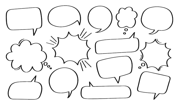 Vector establecer bocadillo de diálogo dibujado a mano o burbuja de chat.