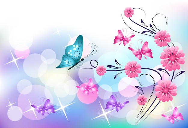 Vector fondo floral con mariposa