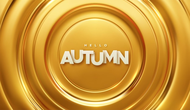 Hola otoño etiqueta de papel sobre fondo radial dorado