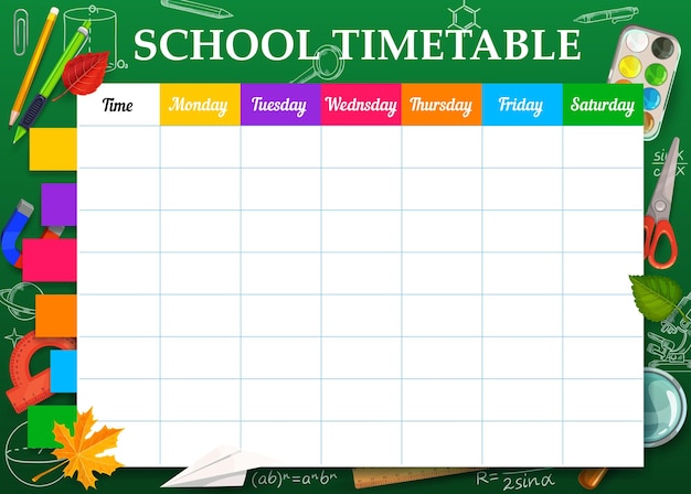 Vector horario escolar o educación de plantilla de horario.