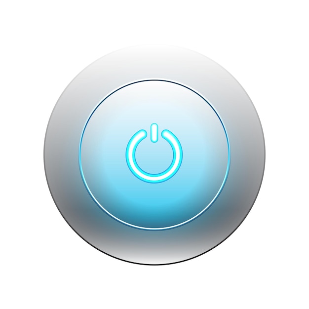 Vector icono de botón de encendido azul y botón redondo con fondo metálico ilustración vectorial