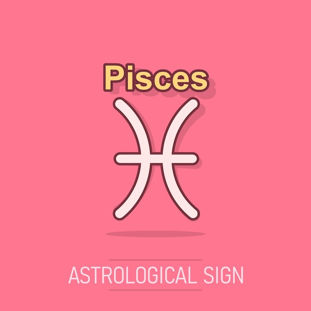 Vector icono del zodiaco en estilo cómico ilustración de signos astrológicos pictograma horóscopo de piscis concepto de efecto de salpicaduras de negocios