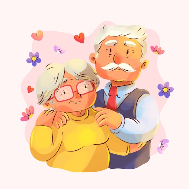 Vector ilustración acuarela pareja de ancianos
