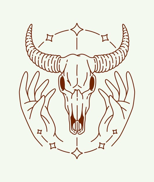Vector ilustración artística de la línea del cráneo de búfalo