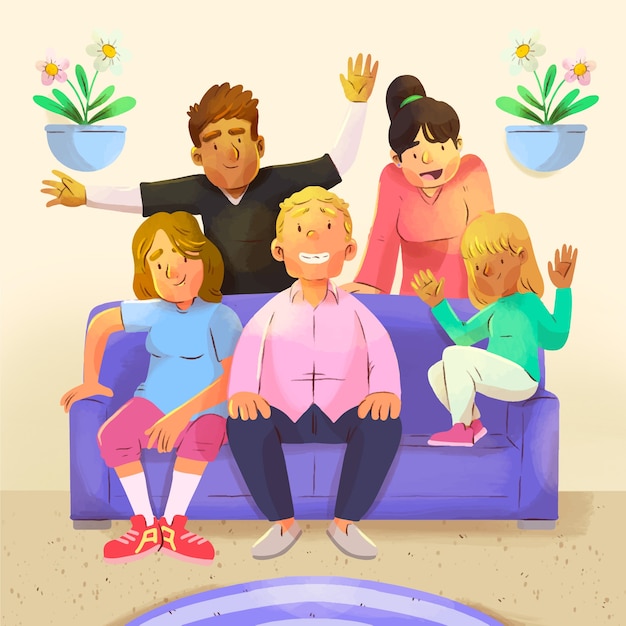 Vector ilustración de reunión familiar acuarela