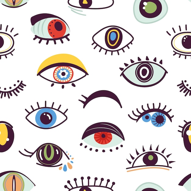Vector ojo abstracto fondo de ojos femeninos ilustraciones dibujadas a mano con partes de caras doodle símbolos iconos ópticos moda elegante visión decente vector de patrones sin fisuras