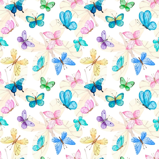 Vector lindo colorido acuarela mariposa de patrones sin fisuras. textura de tela para niños, papel tapiz de niña, diseño de scrapbooking de verano
