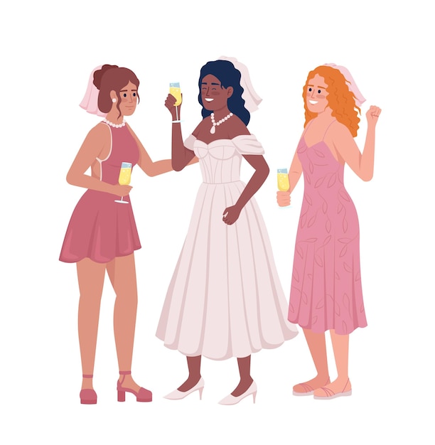 Vector novia con damas de honor personajes vectoriales de color semiplano