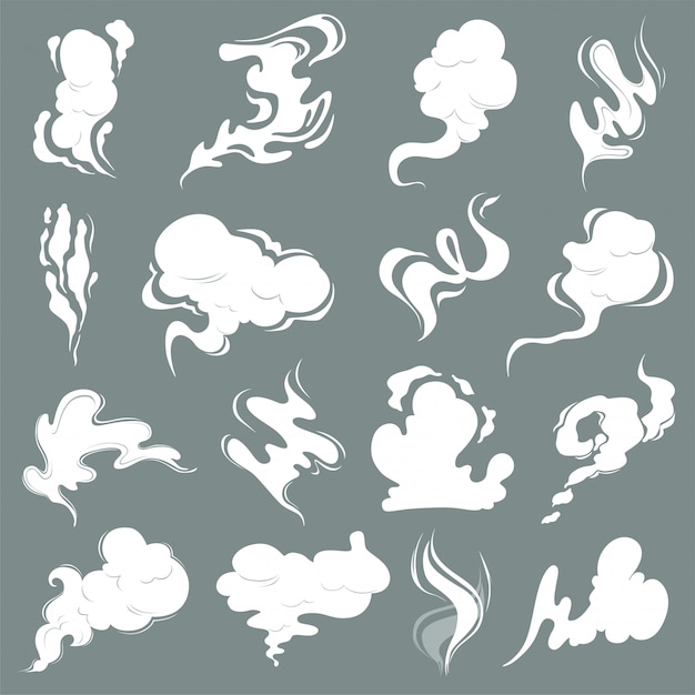 Vector nubes de vapor, dibujos animados polvo polvo olor vfx explosión tormenta de vapor aislado