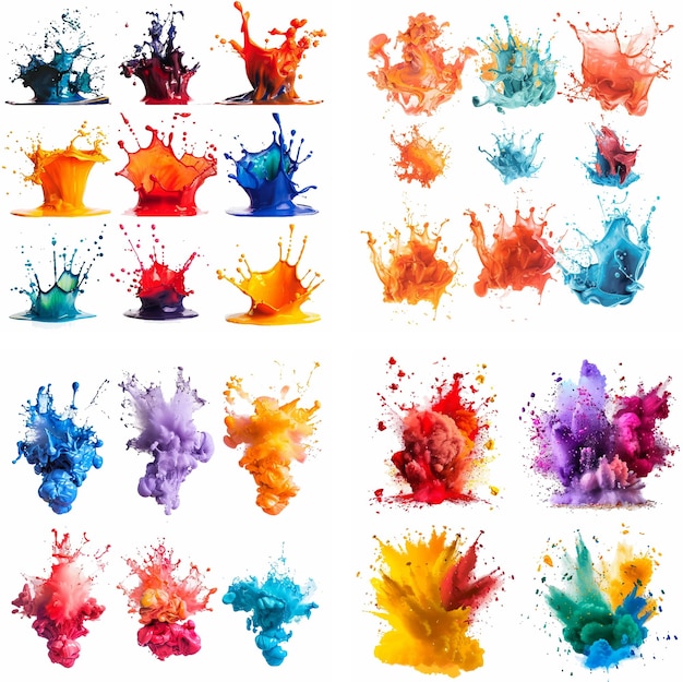 Vector salpicaduras mancha mancha salpicadura explosión tinta spray arco iris humo vibrante creatividad acuarela pintura