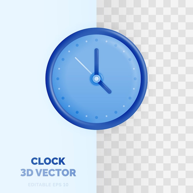 SIMPLE CLOCK CARTOON ilustración vectorial en 3d estilo brillante y plástico Para fines educativos y de aprendizaje Negocios y finanzas, como agendas y eventos