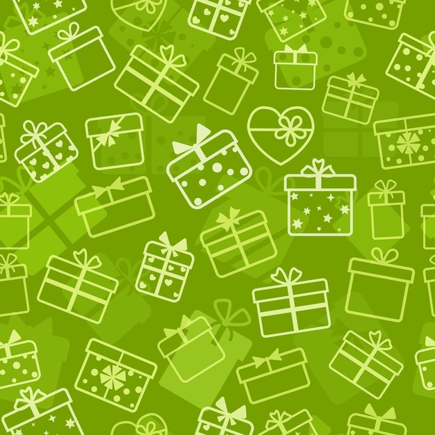 Vector patrón sin fisuras de cajas de regalo blanco sobre verde