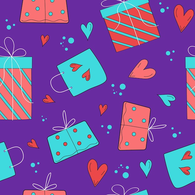Vector patrón vectorial set de regalos corazones embalaje festivo textura de fondo sin costuras