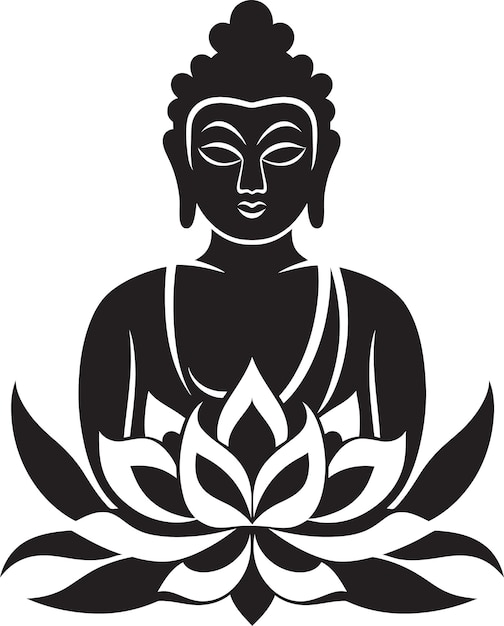 Vector paz trascendental señor buda diseño emblemático zen armonía buda en simbolismo vectorial negro