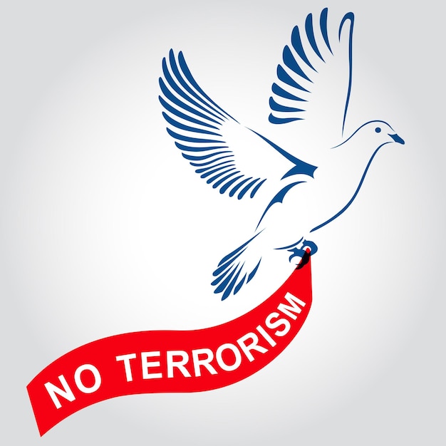 Vector paloma volando con una cinta roja con la inscripción no terrorismo paloma de la paz ilustración vectorial