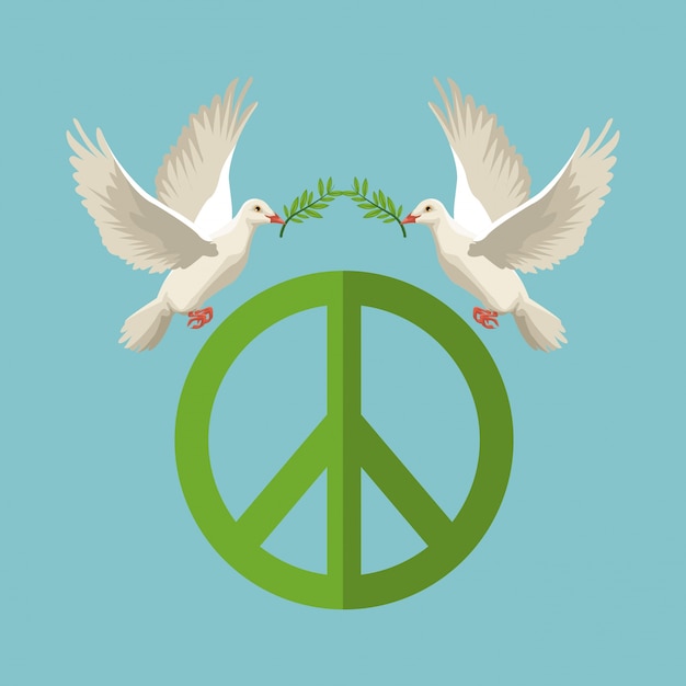 Vector palomas con rama de olivo volando con símbolo de paz y amor