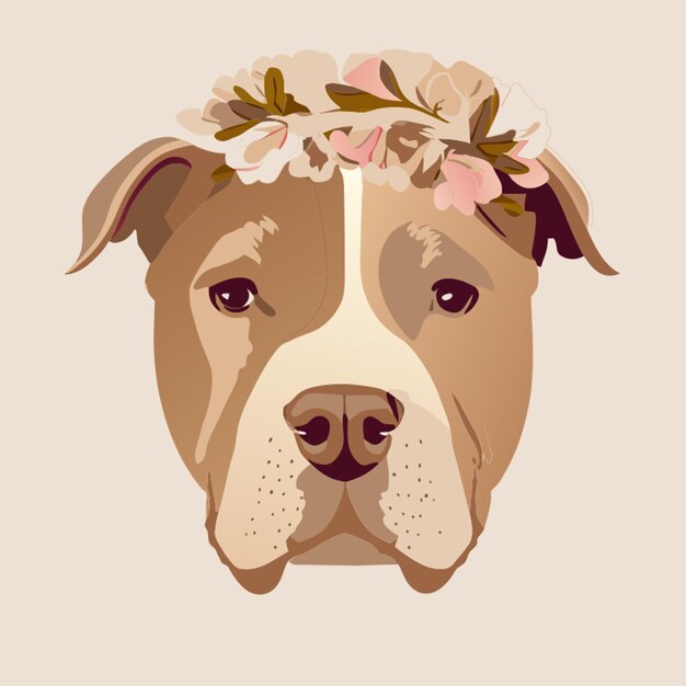 Vector perro de caña de corso con flores en su cabeza ilustración vectorial plana 2
