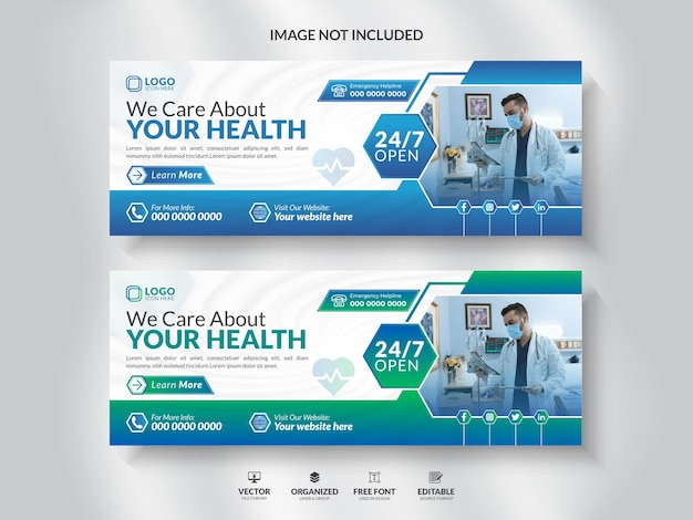 Vector plantilla de diseño de portada de facebook y banner web de servicios médicos de salud