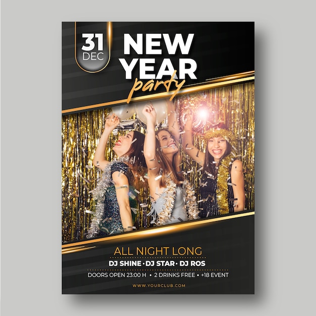 Vector plantilla de póster de fiesta de año nuevo 2020 con imagen