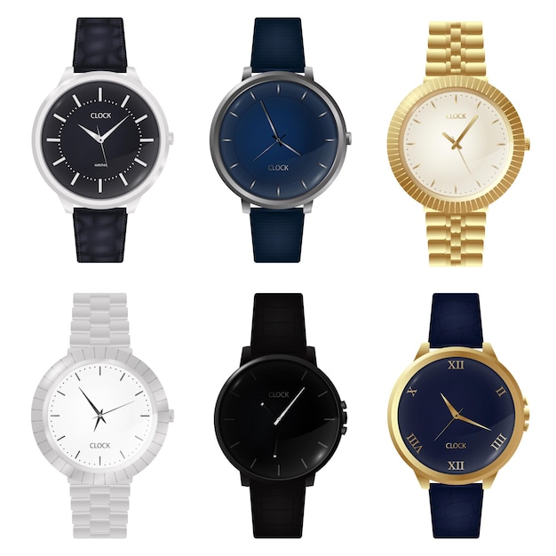 Relojes de pulsera realistas de lujo plateados y dorados para hombres con modernas pulseras de acero a la moda.