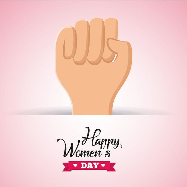 tarjeta del día de las mujeres felices con icono de mano
