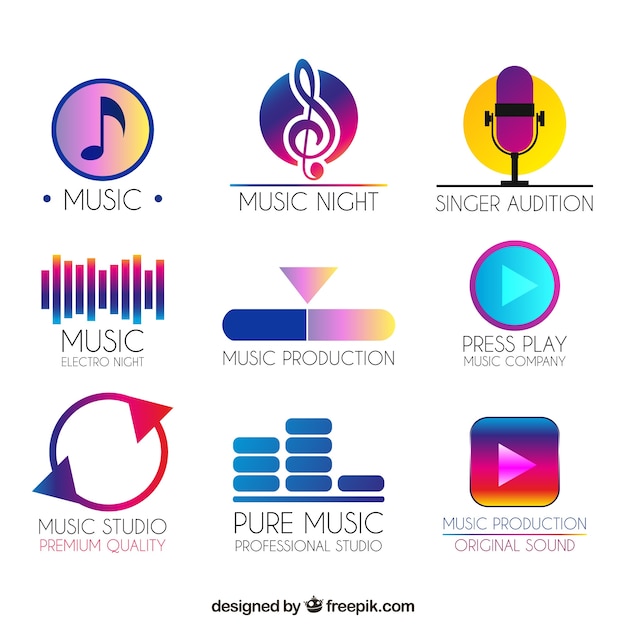 Vecteur gratuit collection de logo de musique avec style dégradé