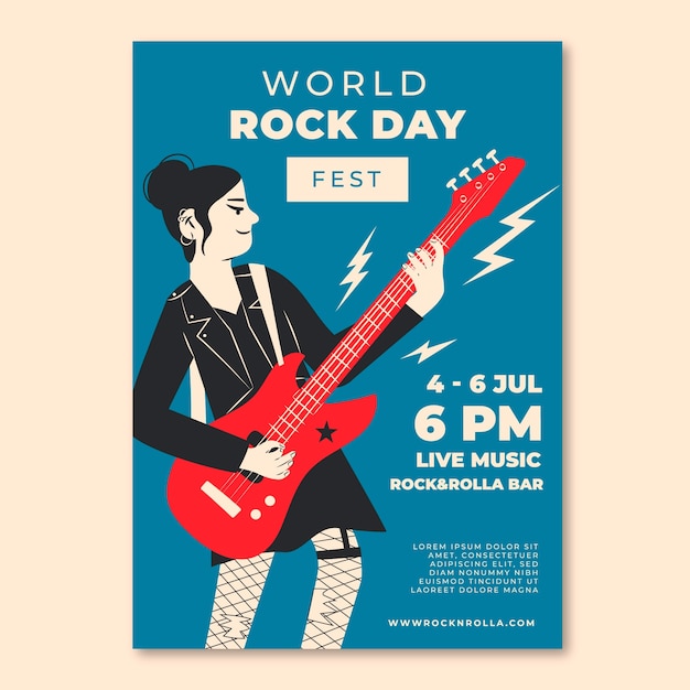 Vecteur gratuit affiche de la journée mondiale du rock dessinée à la main
