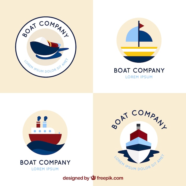 Vecteur gratuit ensemble de quatre logos ronds avec bateaux plats