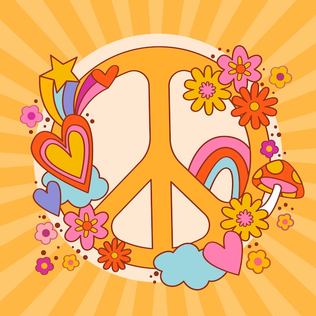 Vecteur gratuit illustration de symbole de paix rétro dessiné à la main