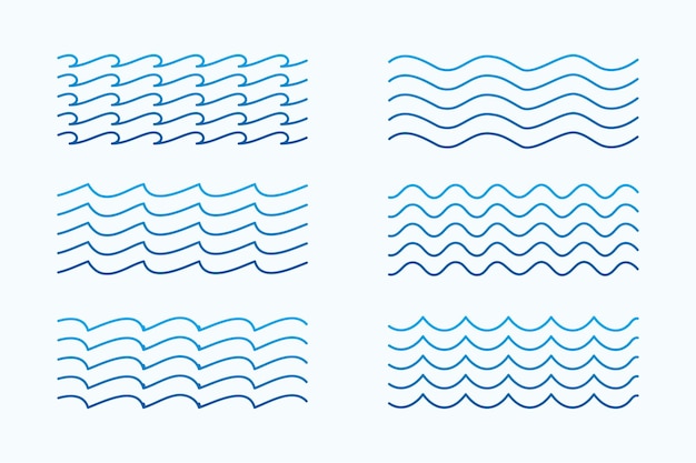 Vecteur gratuit motifs de vagues de la mer définis dans les styles de ligne