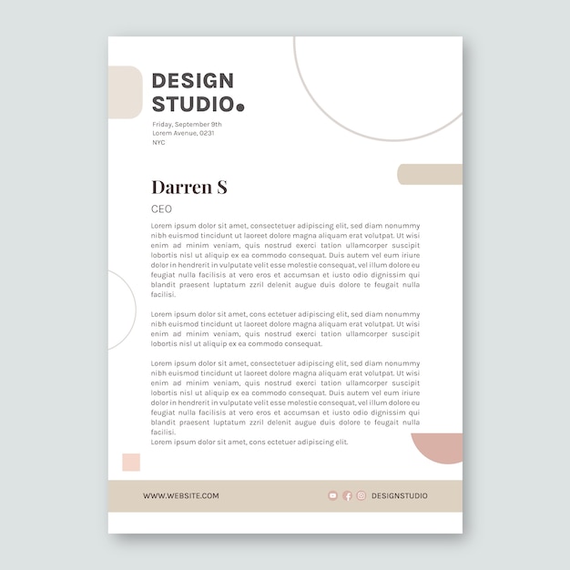 Vecteur gratuit modèle de papier à en-tête de design d'intérieur minimal design plat