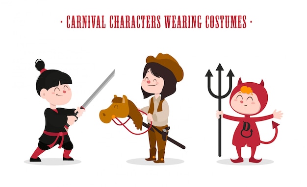 Vecteur gratuit personnages de carnaval en costumes