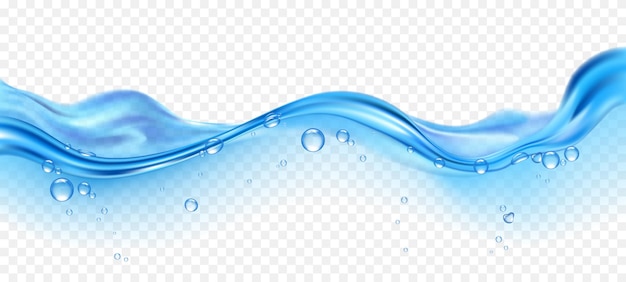 Vecteur gratuit vague d'eau bleue réaliste avec des bulles sur l'illustration vectorielle de fond transparent