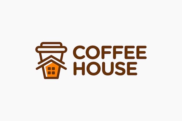 Tasse à café en forme de maison ou d'endroit pour boire du café Logo vecteur premium