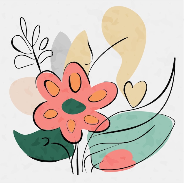 Vecteur affiches d'art en ligne minimalistes abstraites doodles floraux modernes designs à la mode avec des couleurs d'été vibrantes