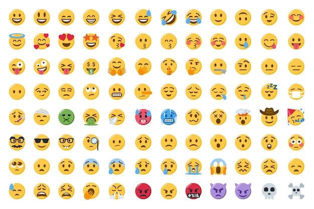 Vecteur collection de visages emoji souriants ou ensemble d'émoticônes smiley mignon