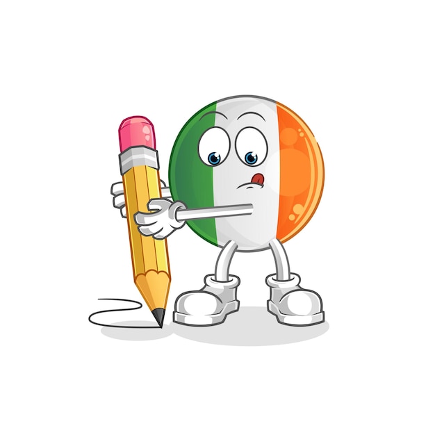 Drapeau irlandais écrire avec le vecteur de mascotte de dessin animé de crayon